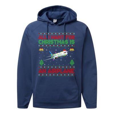 Funny Ugly Sweater All I Want For Christmas Is A Airplane Gift Performance Fleece Hoodie