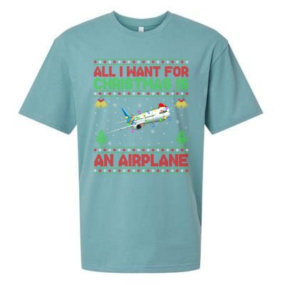 Funny Ugly Sweater All I Want For Christmas Is A Airplane Gift Sueded Cloud Jersey T-Shirt