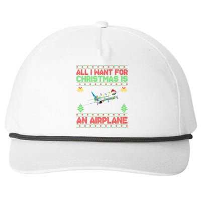 Funny Ugly Sweater All I Want For Christmas Is A Airplane Gift Snapback Five-Panel Rope Hat