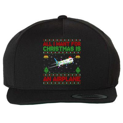 Funny Ugly Sweater All I Want For Christmas Is A Airplane Gift Wool Snapback Cap