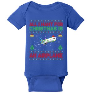 Funny Ugly Sweater All I Want For Christmas Is A Airplane Gift Baby Bodysuit