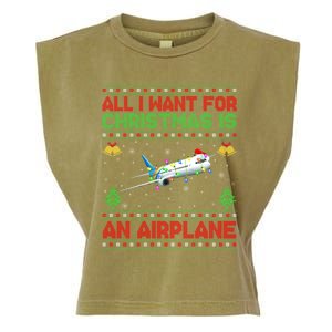 Funny Ugly Sweater All I Want For Christmas Is A Airplane Gift Garment-Dyed Women's Muscle Tee