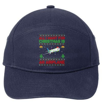 Funny Ugly Sweater All I Want For Christmas Is A Airplane Gift 7-Panel Snapback Hat