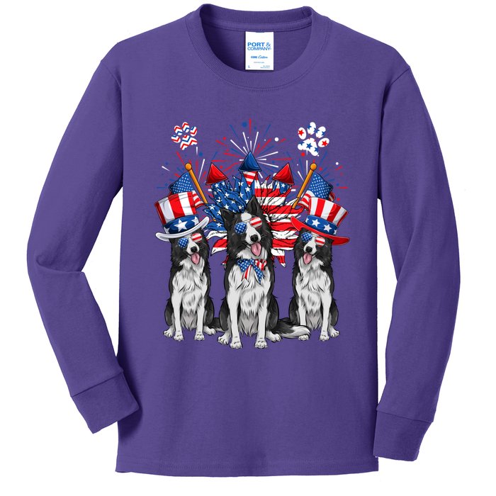 Funny Uncle Sam Border Collie Dogs USA Flag Indepedence Day Kids Long Sleeve Shirt