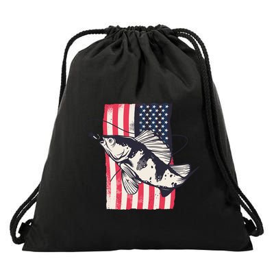Fishing United States Flag Fisher Vintage Drawstring Bag