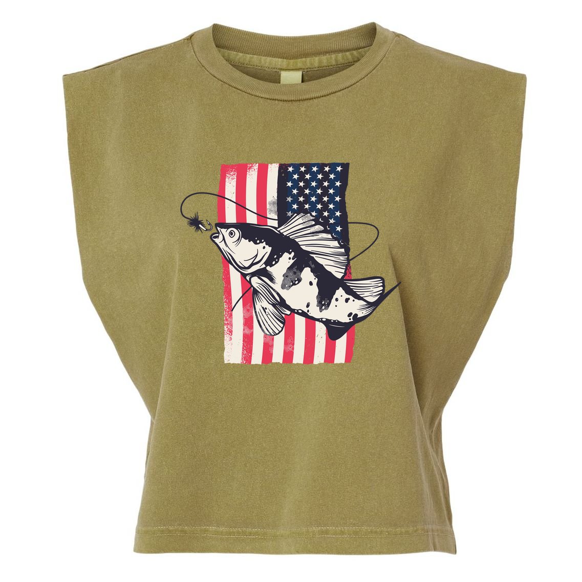 Fishing United States Flag Fisher Vintage Garment-Dyed Women's Muscle Tee
