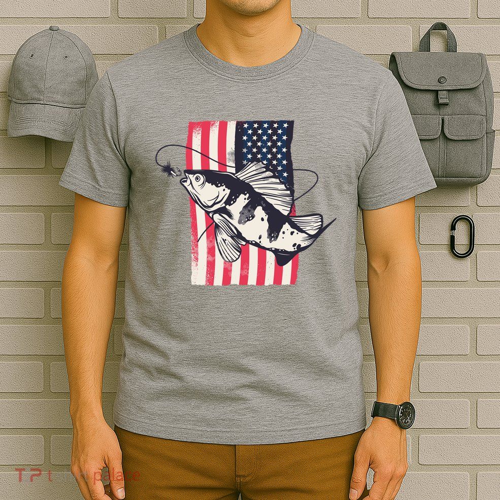 Fishing United States Flag Fisher Vintage T-Shirt
