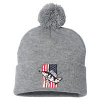 Fishing United States Flag Fisher Vintage Pom Pom 12in Knit Beanie