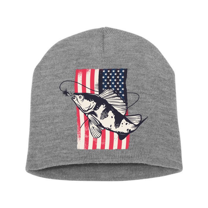 Fishing United States Flag Fisher Vintage Short Acrylic Beanie