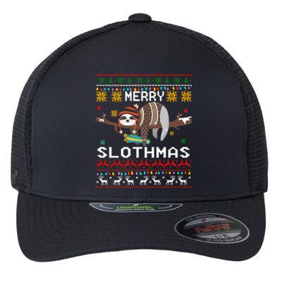 Funny Ugly Sweater Merry Slothmas Sloth Xmas Lover Gift Flexfit Unipanel Trucker Cap