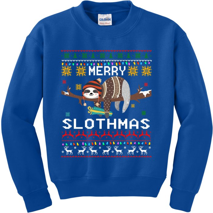 Funny Ugly Sweater Merry Slothmas Sloth Xmas Lover Gift Kids Sweatshirt