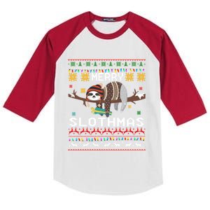 Funny Ugly Sweater Merry Slothmas Sloth Xmas Lover Gift Kids Colorblock Raglan Jersey