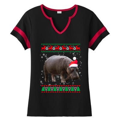 Funny Ugly Sweater Xmas Animals Christmas Hippo Lover Gift Ladies Halftime Notch Neck Tee