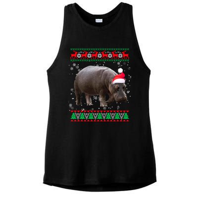 Funny Ugly Sweater Xmas Animals Christmas Hippo Lover Gift Ladies PosiCharge Tri-Blend Wicking Tank