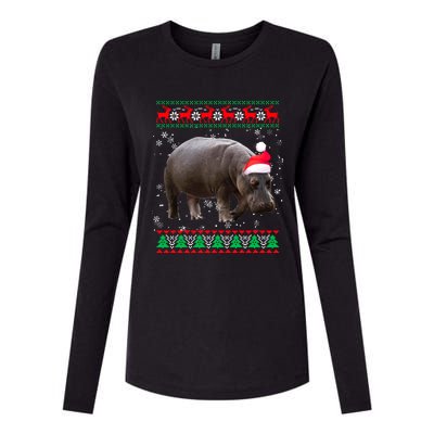 Funny Ugly Sweater Xmas Animals Christmas Hippo Lover Gift Womens Cotton Relaxed Long Sleeve T-Shirt