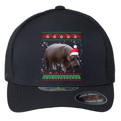 Funny Ugly Sweater Xmas Animals Christmas Hippo Lover Gift Flexfit Unipanel Trucker Cap