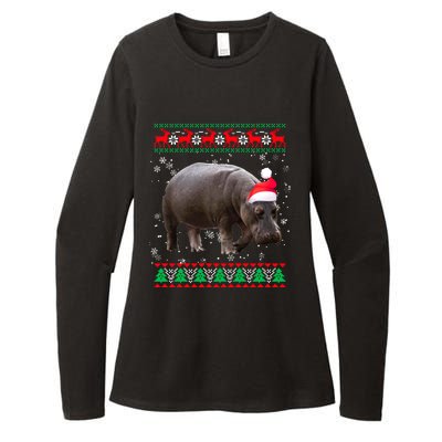 Funny Ugly Sweater Xmas Animals Christmas Hippo Lover Gift Womens CVC Long Sleeve Shirt