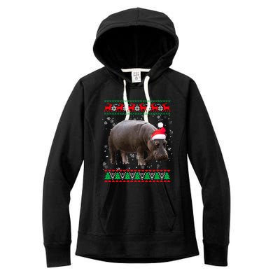 Funny Ugly Sweater Xmas Animals Christmas Hippo Lover Gift Women's Fleece Hoodie