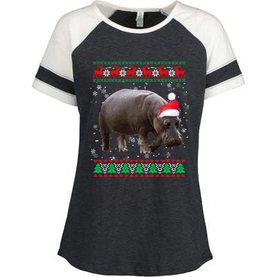 Funny Ugly Sweater Xmas Animals Christmas Hippo Lover Gift Enza Ladies Jersey Colorblock Tee