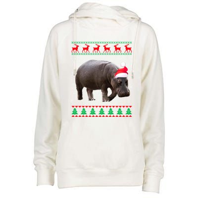 Funny Ugly Sweater Xmas Animals Christmas Hippo Lover Gift Womens Funnel Neck Pullover Hood