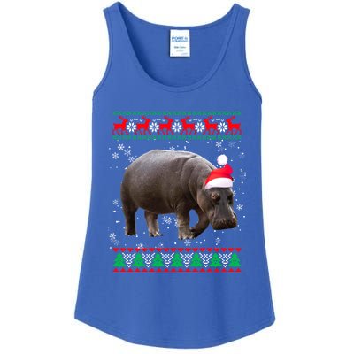 Funny Ugly Sweater Xmas Animals Christmas Hippo Lover Gift Ladies Essential Tank