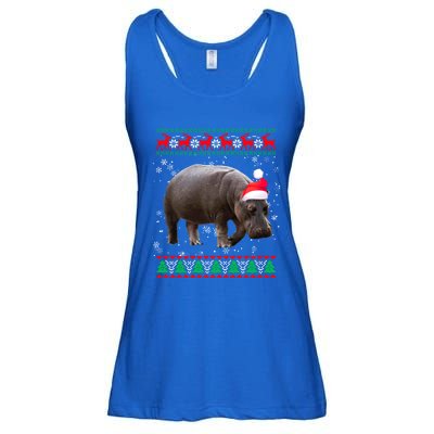 Funny Ugly Sweater Xmas Animals Christmas Hippo Lover Gift Ladies Essential Flowy Tank