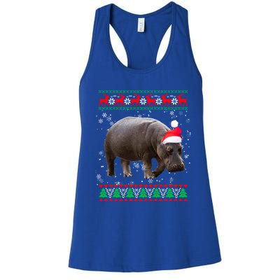 Funny Ugly Sweater Xmas Animals Christmas Hippo Lover Gift Women's Racerback Tank