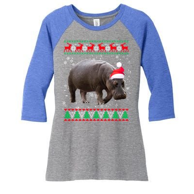 Funny Ugly Sweater Xmas Animals Christmas Hippo Lover Gift Women's Tri-Blend 3/4-Sleeve Raglan Shirt