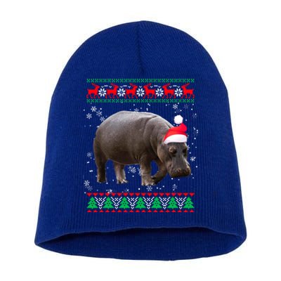 Funny Ugly Sweater Xmas Animals Christmas Hippo Lover Gift Short Acrylic Beanie