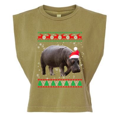 Funny Ugly Sweater Xmas Animals Christmas Hippo Lover Gift Garment-Dyed Women's Muscle Tee