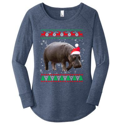 Funny Ugly Sweater Xmas Animals Christmas Hippo Lover Gift Women's Perfect Tri Tunic Long Sleeve Shirt