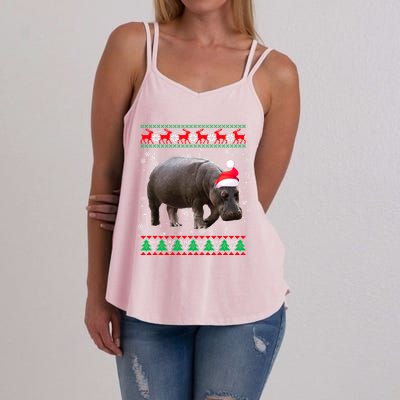 Funny Ugly Sweater Xmas Animals Christmas Hippo Lover Gift Women's Strappy Tank