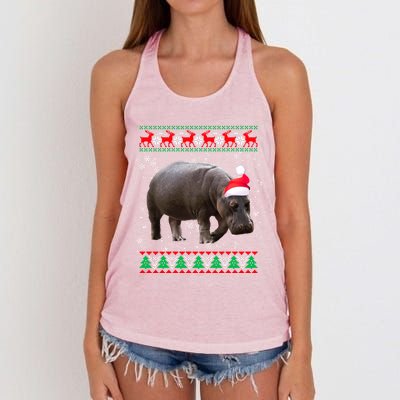 Funny Ugly Sweater Xmas Animals Christmas Hippo Lover Gift Women's Knotted Racerback Tank