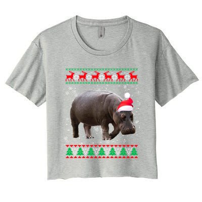 Funny Ugly Sweater Xmas Animals Christmas Hippo Lover Gift Women's Crop Top Tee