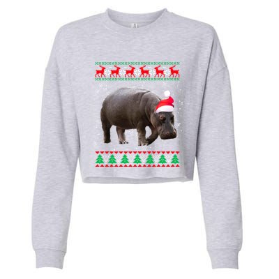 Funny Ugly Sweater Xmas Animals Christmas Hippo Lover Gift Cropped Pullover Crew