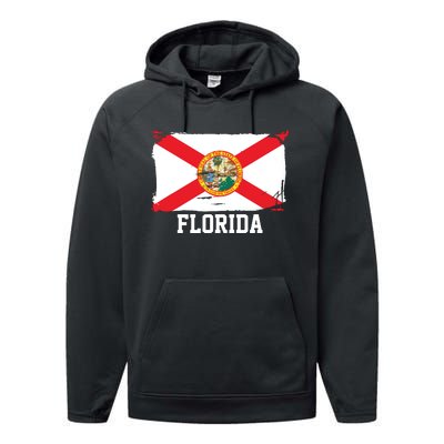 Florida United States Vintage Distressed Flag Performance Fleece Hoodie