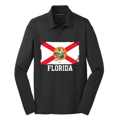 Florida United States Vintage Distressed Flag Silk Touch Performance Long Sleeve Polo