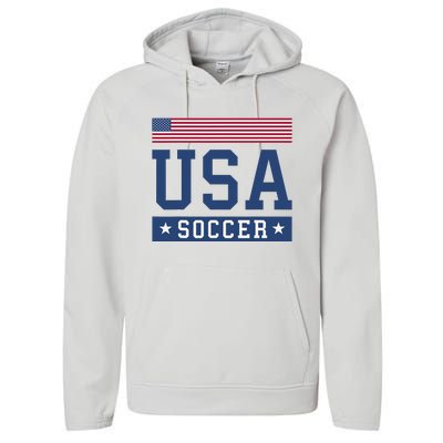 Funny USA Soccer  American Flag Soccer Fan  Performance Fleece Hoodie