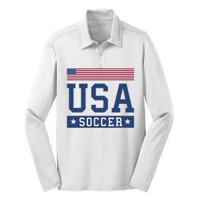 Funny USA Soccer  American Flag Soccer Fan  Silk Touch Performance Long Sleeve Polo