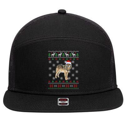 Funny Ugly Sweater Xmas Animals Christmas Wolf Lover Gift 7 Panel Mesh Trucker Snapback Hat