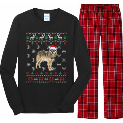 Funny Ugly Sweater Xmas Animals Christmas Wolf Lover Gift Long Sleeve Pajama Set