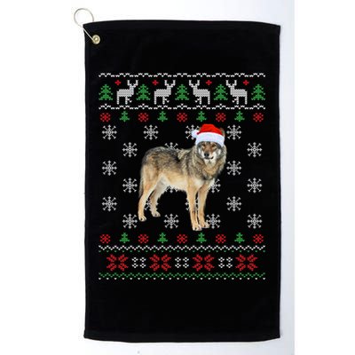 Funny Ugly Sweater Xmas Animals Christmas Wolf Lover Gift Golf Towel