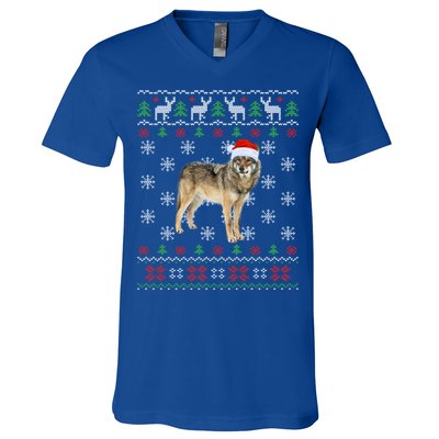 Funny Ugly Sweater Xmas Animals Christmas Wolf Lover Gift V-Neck T-Shirt