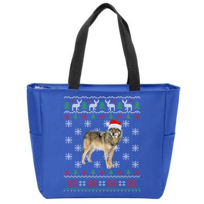 Funny Ugly Sweater Xmas Animals Christmas Wolf Lover Gift Zip Tote Bag