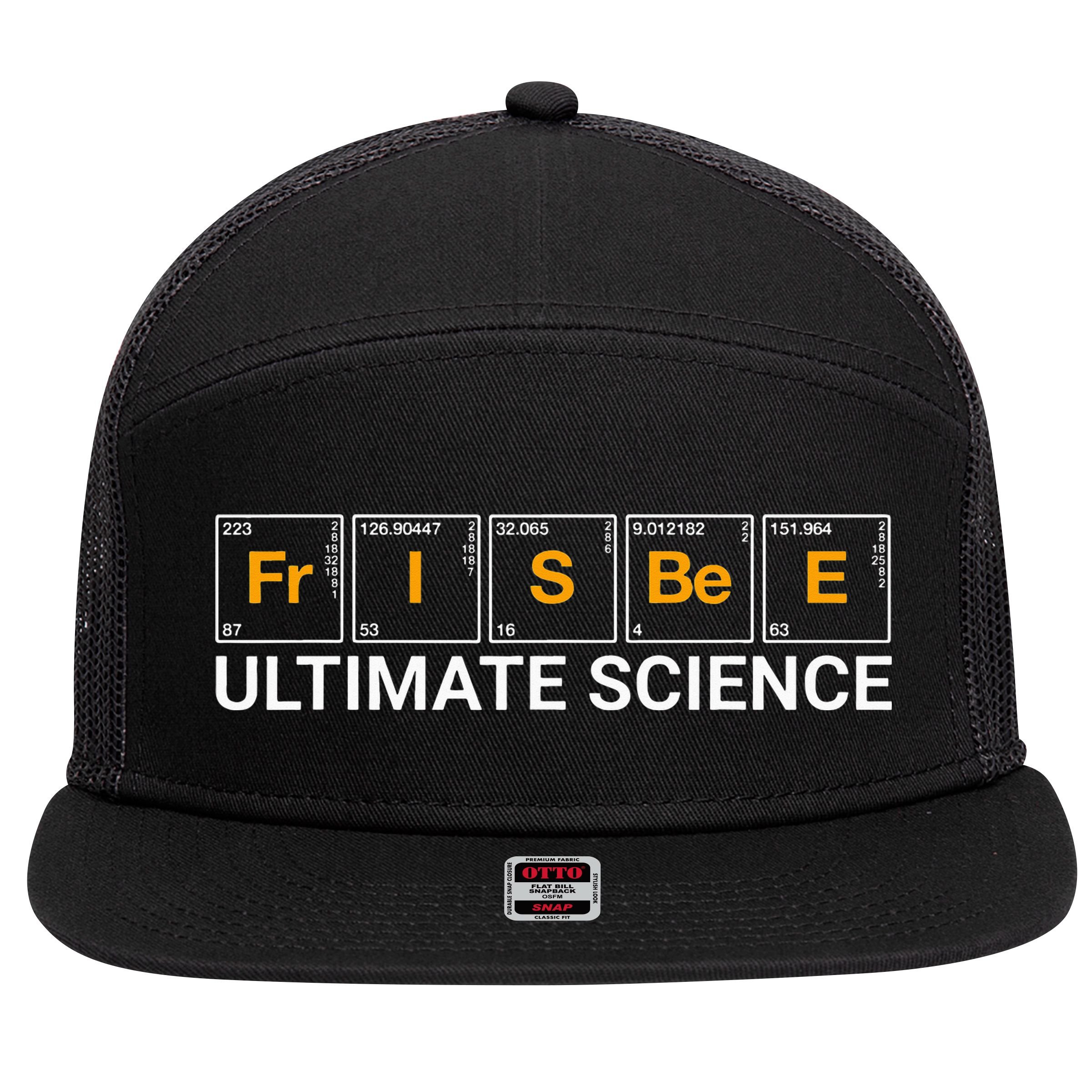 Frisbee Ultimate Science - Funny Disc Golf 7 Panel Mesh Trucker Snapback Hat