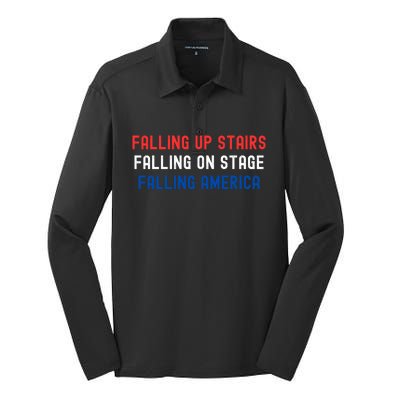 Falling Up Stairs Falling On Stage Falling America Silk Touch Performance Long Sleeve Polo