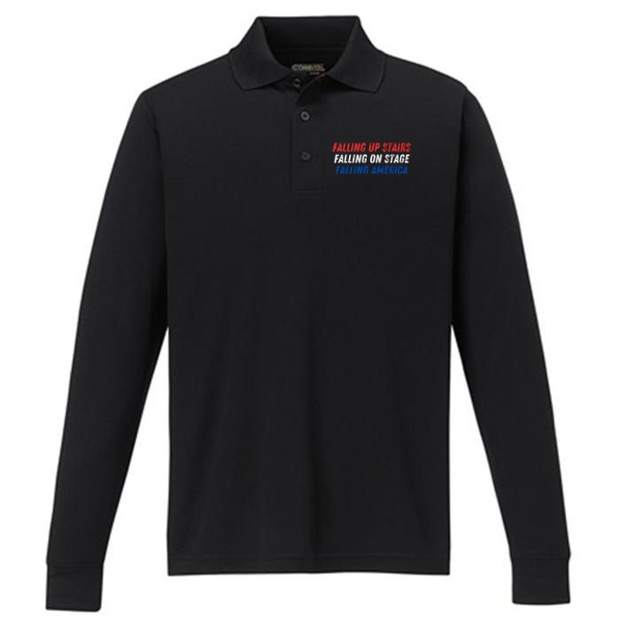 Falling Up Stairs Falling On Stage Falling America Performance Long Sleeve Polo