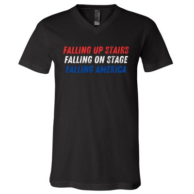 Falling Up Stairs Falling On Stage Falling America V-Neck T-Shirt