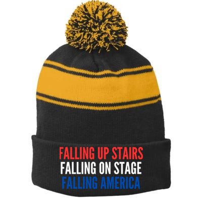Falling Up Stairs Falling On Stage Falling America Stripe Pom Pom Beanie