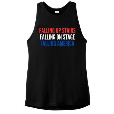 Falling Up Stairs Falling On Stage Falling America Ladies PosiCharge Tri-Blend Wicking Tank